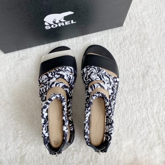 Sorel Ella II Ankle Strap Women's Sandals, Black/White, Size 8.5 - Picture 6 of 7